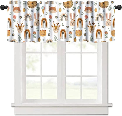 Cartoon Valance Curtains, Watercolor Forest Animal Print Kitchen Curtains for Livng Room Bedroom Bathroom Cafe Decoration, Woodland Bear Print Kitchen Valance with Rod Pocket 54x18 Inch, 1 Panel