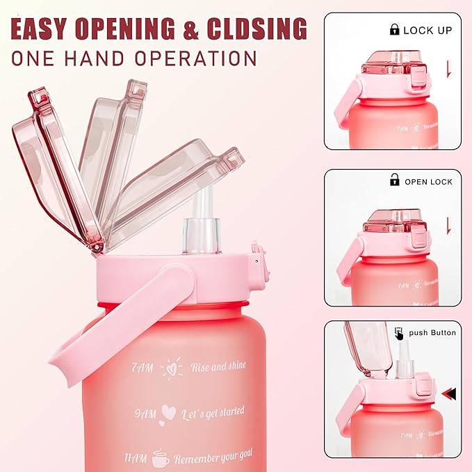 Hummingbird Half Gallon Water Bottle with Sleeve Water Bottle 64 Oz Water Bottle with Time Marker, Leakproof-Free Drinking Water Bottle, Sports Water Bottle Half Gallon Water Jugs