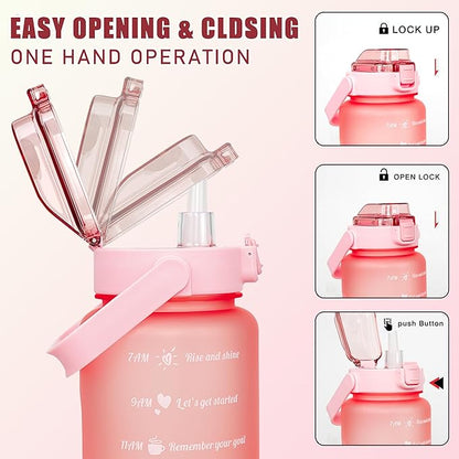 Hummingbird Half Gallon Water Bottle with Sleeve Water Bottle 64 Oz Water Bottle with Time Marker, Leakproof-Free Drinking Water Bottle, Sports Water Bottle Half Gallon Water Jugs