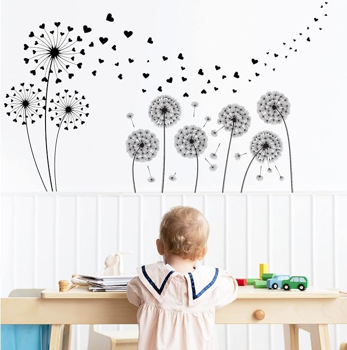 Cherry Blossom Tree Wall Decals, Butterfly Wall Stickers, Pink Flowers Wall Stickers, Removable Vinyl Wall Decor Mural Art for Baby Nursery Bedroom & Living Room Decoration (Zhai-Fly Dandelion 03)