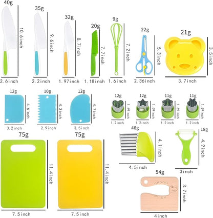 Real Cooking Set for Kids,13/17 Piece Kids Baking knife Set Kitchen Tools Include Wood Kids Safe Knife, Peeler, Cutting Board Potato Slicers for Boys, Kid, Toddler, Gift