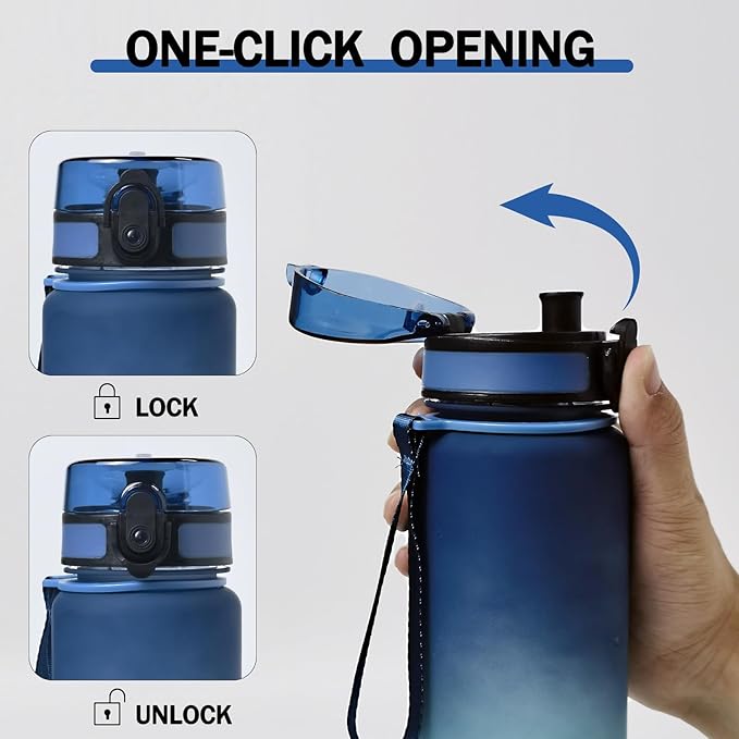 32oz/1L Water Bottle, Sports Water Bottle with Times to Drink & Lock Cover+Strainer,BPA-Free, Leakage Proof, Sports Drink Bottle for Bicycle, Outdoor, Gym, School, Reusable Daily(Blue-green)