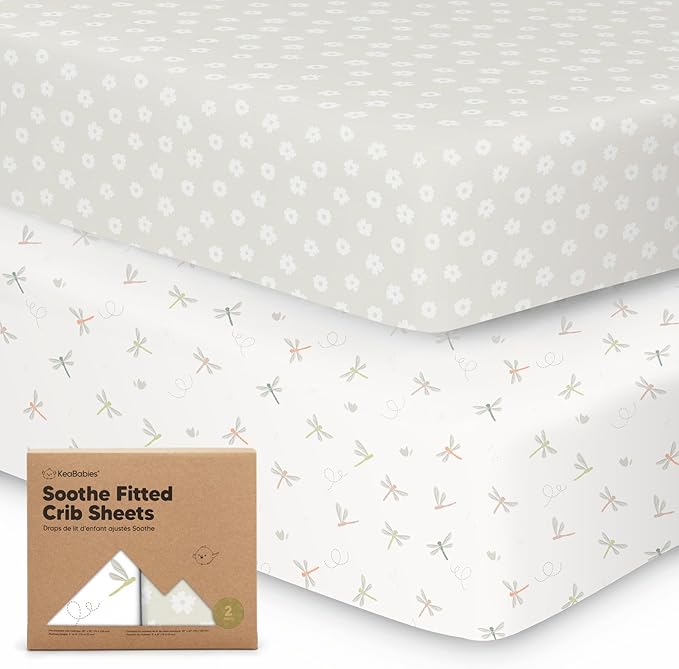 2-Pack Organic Crib Sheets for Boys, Girls - Jersey Fitted Crib Sheet, Baby Crib Sheets Neutral, Crib Mattress Sheet, Cotton Crib Sheets, Breathable Crib Sheet, Baby Mattress Sheets (Meadow)