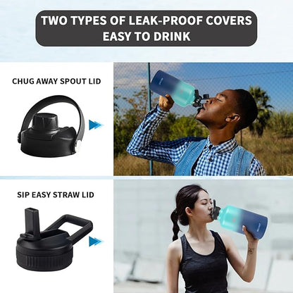 64oz Insulated Water Bottle with Straw&2 Lids,Stainless Steel Water Bottle with Paracord Handle,Double Vacuum Large Sports Water Jug Leak-proof Keep Cold & Hot for Outdoor Camping Biking Trip