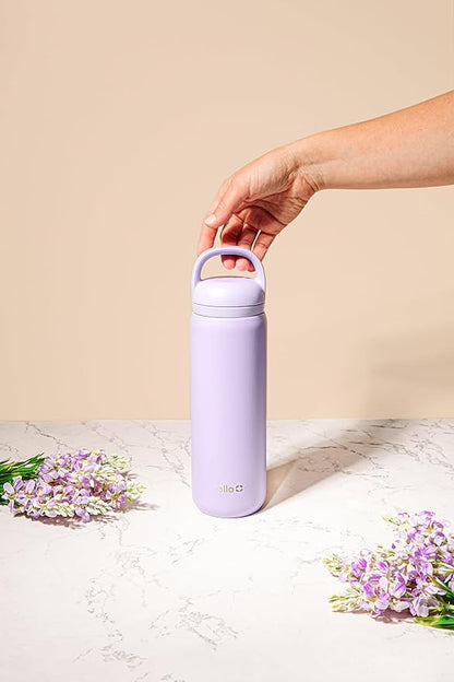 Ello Cooper Twist 22oz Stainless Steel Water Bottle with Chug Lid | Leak Proof Double Walled and Vacuum Insulated | Fits Car Cupholder | Built in Carry Loop | Dishwasher Safe | Lilac
