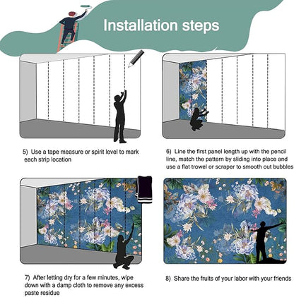 Blue Background Flower Plant Large Wallpaper for Bedroom (Not Peel and Stick)