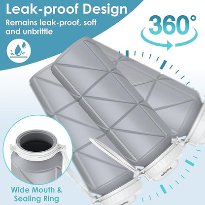 690ML Collapsible Water Bottles Reusable Leak Proof Silicone Water Bottle BPA Free Durable Foldable Sports Bottles & straw 23oz Lightweight Bottle for Gym Hiking Biking Camping Travel Bottle