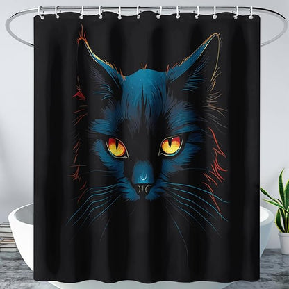 AILONEN Black Cat Shower Curtain,Wildlife Cat Bath Curtain for Adults,Animal Theme Polyester Waterproof with 12 Plastic Hooks 72" W*72" H