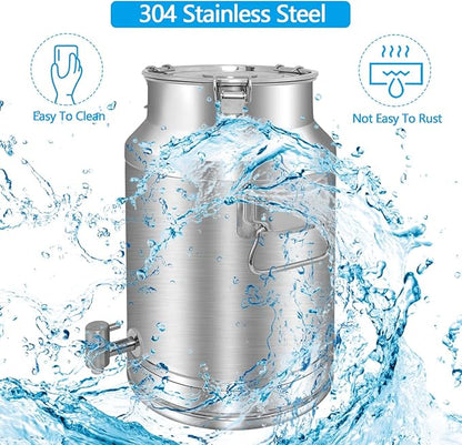 304 Stainless Steel 20 Liter Milk Can, Milk Bucket Wine Pail Bucket with Spigot 5.25 Gallon Milk Can Tote Jug with Sealed Lid Heavy Duty for Milk and Wine