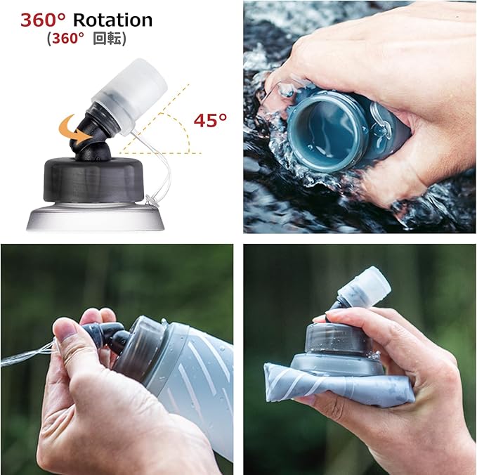 Azarxis TPU Soft Flask Folding Collapsible Water Bottles BPA-Free for Hydration Pack - Ideal Trail Running Hiking Cycling Climbing (250ml/8.45oz - 2 Pack)