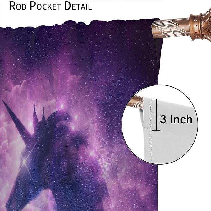 Unicorn Curtains Children's Cartoon Starry Sky Theme Unicorn Pattern Curtains Star Galaxy Boys Girls Room Blackout Curtains 84x84 Inch 2 Panels