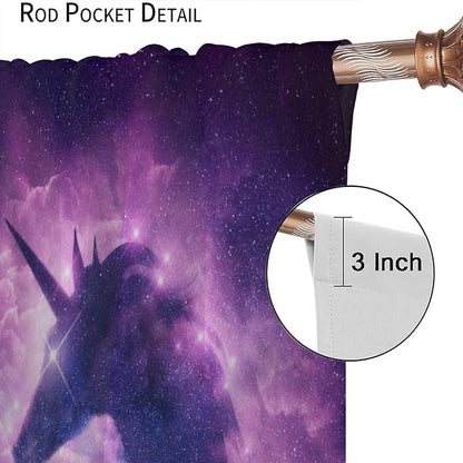 Unicorn Curtains Children's Cartoon Starry Sky Theme Unicorn Pattern Curtains Star Galaxy Boys Girls Room Blackout Curtains 84x84 Inch 2 Panels