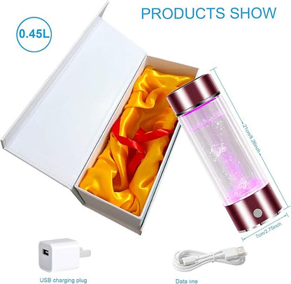 3 Mins Negative Ion Hydrogens-Rich Water Cup Generator Alkaline 450ML Portable USB Charge Electrolytic Generator Lonization Bottle Glass Anti-aging Health Care Cup