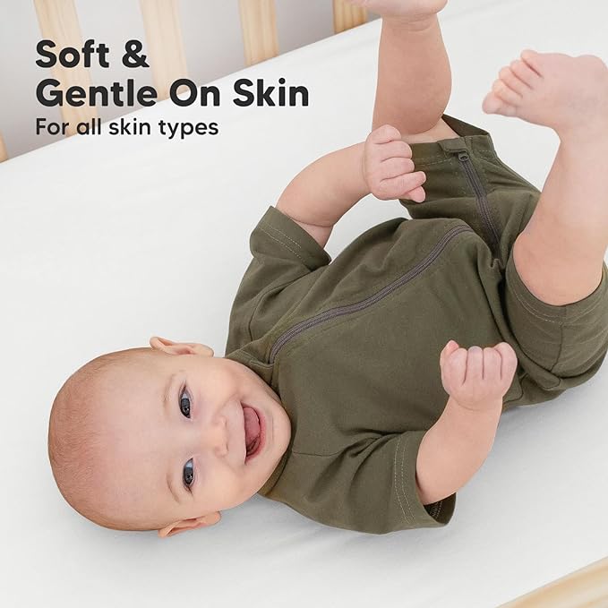 2-Pack Organic Crib Sheets for Boys, Girls - Jersey Fitted Crib Sheet, Baby Crib Sheets Neutral, Crib Mattress Sheet, Cotton Crib Sheets, Breathable Crib Sheet, Baby Mattress Sheets (Soft White)