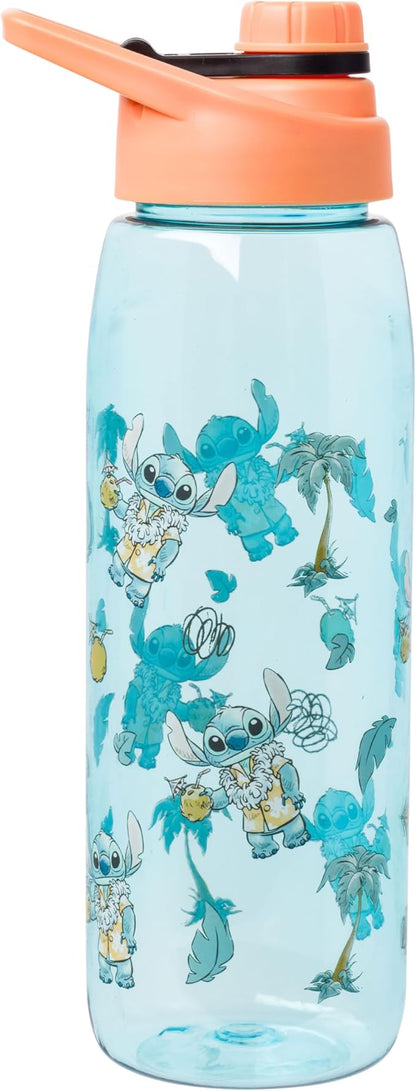 Silver Buffalo Disney Lilo and Stitch Tropical Water Bottle with Screw-on Lid Featuring Stitch, 28 Ounces