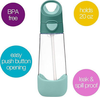 b.box 20oz Tritan Straw Bottle: Large Kids Water Bottle with Flip Straw for School, Daycare. Spill Proof, Leak Proof, Dishwasher Safe, BPA Free (Emerald Forest, 20 oz)