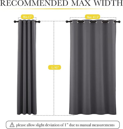 NICETOWN Grey Blcakout Curtains Total Shade Draperies, Heavy-Duty Full Light Shading Drapes with Same Color Liner Backing for Large Window（Gray, Package of 2 Panels, 52 inches Wide x 95 inches Long