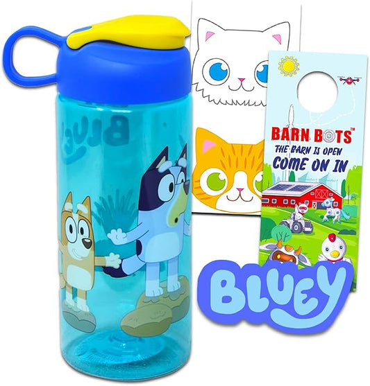 Bluey Water Bottle for Kids, Girls, Boys - 3 Pc Bluey School Supplies Bundle with Bluey Drinking Bottle Plus Stickers and More | Bluey Drinking Cups for Kids