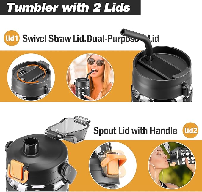 MUKOKO 32 oz Glass Tumbler with Straw,Glass Water Bottles with Time Marker,Iced Coffee Cup with 2 Lids-Handle Spout Lid&Straw Lid,Silicone Sleeve,Leakproof,1 Pack-Black