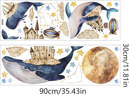Ocean & Space Whale Wall Sticker - Colorful Watercolor Art, Easy to Apply