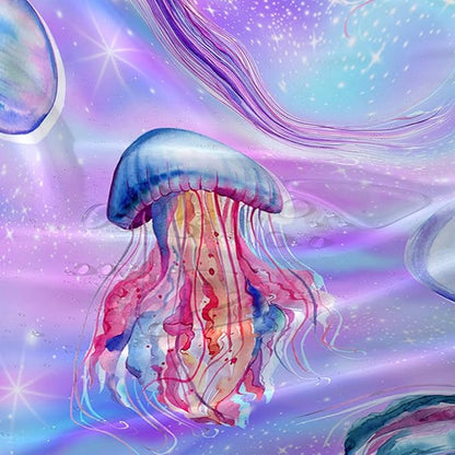 AILONEN Jellyfish Shower Curtain,Cartoon Sea Animal Jellyfish Bath Curtain Set for Kids Girls,Tie Dye Starry Night Fabric Shower Curtains for Bathroom, 48" W*72" H