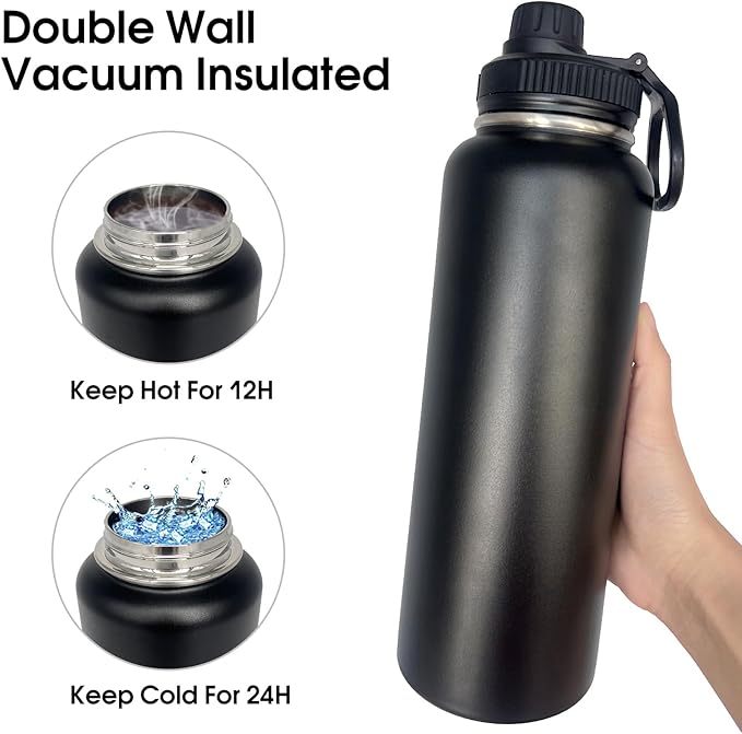 8pack 40 oz Insulated Water Bottle With Straw, Stainless Steel Sports Water Cup Flask with 2 Lids, Wide Mouth Travel Thermal Mug,Combining Colors