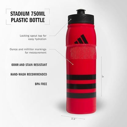 adidas 750 ML (28 oz) Stadium Refillable Plastic Sport Water Bottle, Scarlet Red/Black/Black, One Size
