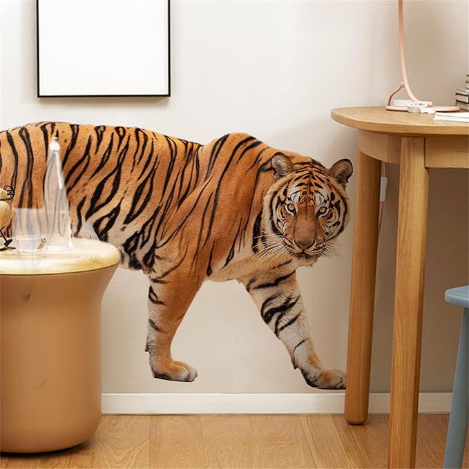 Lifelike Tiger Wall Decal 3D Animals Wall Sticker Safari Wall Decor for Nursery Kid'sroom School Classroom Livingroom Bedroom Bathroom Decoration (Lifelike Tiger 9)