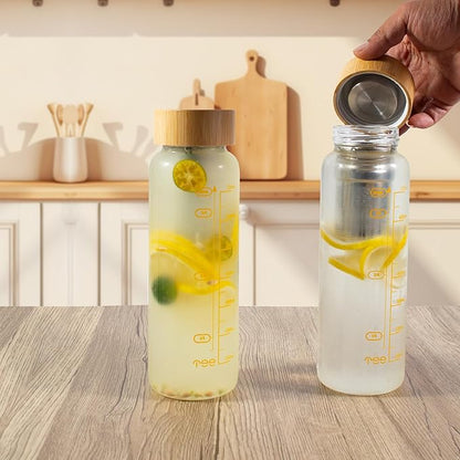 29oz Glass Water Bottle, Leak-Proof, with Stainless Steel Tea Infuser, BPA-Free, Suitable for Office, Car, Gym, and Travel, Reusable, for Hot and Cold Beverages (Circular-29oz)