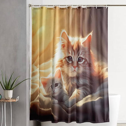 AILONEN 3D Kawaii Cat Shower Curtain, Beautiful Kittens with Flower Shower Curtain for Kids Girl Boys Bathroom Decor,Cute Pet Animal Cat Lover Waterproof Shower Curtains Sets with Hooks,36" W*72" H