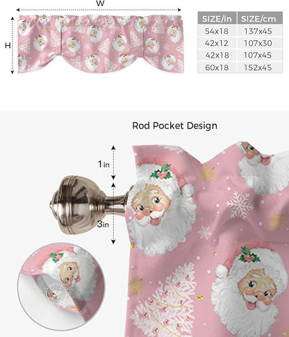 Pink Christmas Blackout Tie Up Valance Curtains for Kitchen Windows Santa Claus Merry Christmas Tree Window Toppers Balloon Shades for Living Room/Bathroom/Bedroom,1 Panel, 54" X 18", Winter Snowflake
