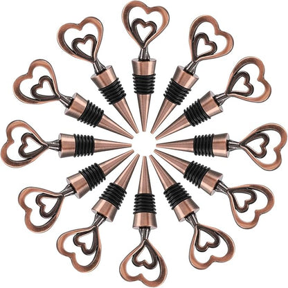 24PCS Double Heart Shape and Beverage Wine Bottle Stoppers Love Design Wine Caps Reusable Plug Keep Wine Fresh for Wedding Birthday Baby Shower Gifts for Guests (24,Bronze Heart)