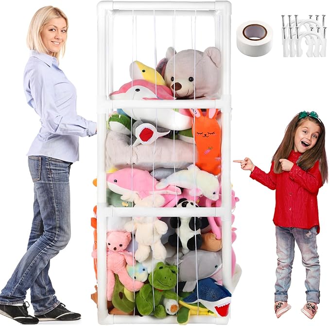 64 Inch Extra-Large Stuffed Animal Storage Zoo Stuffed Animal Holder Space Save Vertical Stuffed Animals Storage PVC with Elastic Band and Net for Playroom Birthday Gift for Bedroom Nursery
