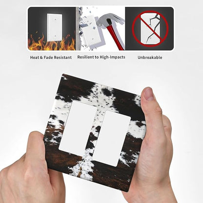 Western Farm Highland Cow Cowhide 2 Gang Rocker Decora Light Switch Cover Decorative Outlet Covers Wall Plate Electrical Faceplate Switchcovers GFCI for Farmhouse Bathroom Bedroom Living Room Decor