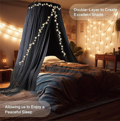 40"x 106" Bed Canopy for Girls & Adults, Double Layer Princess Round Dome Bed Curtain Canopy Drapes, Dreamy Mosquito Net Reading Nook, Bedroom Decoration (Black)