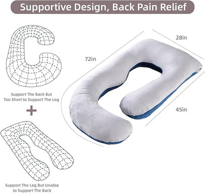 60 Inch Full Body Pregnancy Pillows for Sleeping Cooling Pregnancy Pillow,Maternity Pillows for Pregnant Women with Removable Washable Velvet Cover. (Light Grey & Blue)