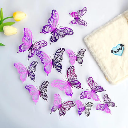 3D Butterfly Wall Decor 48 Pcs 4 Styles 3 Sizes, Butterfly Birthday Decorations Butterfly Party Decorations Cake Decorations, Removable Stickers(Purple)
