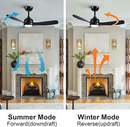 42 Inch Black Ceiling Fan with Light, Remote Control, 3 Color Changing, Dimmable, Reverse Function, Quiet, 6 Speed, Ideal for Living Room, Bedroom, Balcony