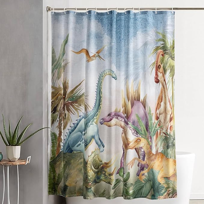 AILONEN Dinosaur Shower Curtain 36" W*72" H for Bathroom,3D Tropical Dinosaur Bathroom Shower,Cartoon Dinosaur Boys Bath Curtain Polyester Waterproof Shower Curtain with Hooks