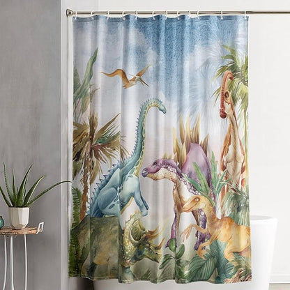 AILONEN Dinosaur Shower Curtain 72" W*72" H for Bathroom,3D Tropical Dinosaur Bathroom Shower,Cartoon Dinosaur Boys Bath Curtain Polyester Waterproof Shower Curtain with 12 Hooks