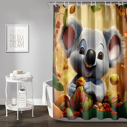 AILONEN Cartoon Koala Shower Curtain for Kids,Kawaii Fruit Koala Shower Curtain for Bathroom,Girls,Lovely Animals Shower Curtain Set with Hooks,36" W*72" H