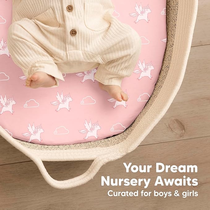 2-Pack Baby Bassinet Sheets Girl, Boy - Viscose Derived from Bamboo Fitted Bassinet Sheets Compatible with Halo Bassinest Swivel Sleeper, Baby Delight,Graco Bedside Bassinet Mattress Sheet (Dreamland)