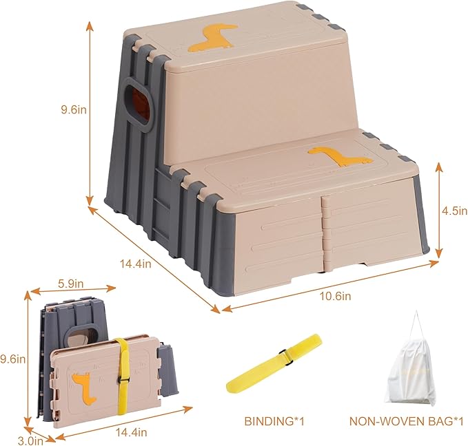 2 Step Toddler Step Stool,Anti-Slip Sturdy Folding Stools for Kids for Bathroom Toilet Potty Training（Pink Lotus Root）