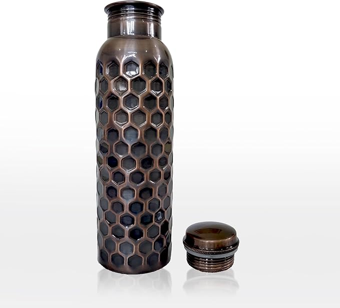 Ayurvedic Drinking Copper Water Bottle for Sports, Travel, Yoga & Everyday Use, Water Bottle for Gym, Office, Hiking, Outdoor Capacity 32 Oz (Design 4, 32 Oz)