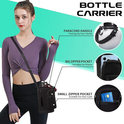 64OZ Stainless Steel Water Bottle with Paracord Handle, Straw/Spout Lid, Half Gallon Vacuum Insulated Water Flask Jug, Leak-proof Large Sports Jug for Outdoor Hiking Biking Travel Camping