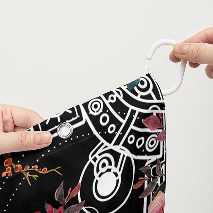 AILONEN Death Moth Shower Curtain,Sun Moon Shower Curtain Set for Kids Girls Boys,Boho Natural Plants Bathroom Decor Shower Curtain with 12 Hooks,72" W*78" H