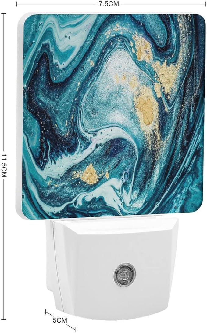 LED Night Lights Lamp with Dusk to Dawn Sensor, Very Beautiful Blue Marble with Gold Powder Night Lamp, Night Lights Plug Into Wall for Kids Room, Bedroom, Bathroom, Kitchen, Hallway