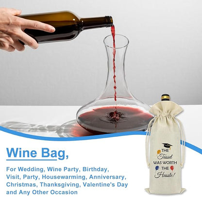 Graduation Gifts for Women Men Funny 2024 Graduation Gifts Decorations Party Wine Bag Class Of 2024 Graduation Gifts College High School Masters Graduation Gifts Drawstring Reusable Wine Bottle Bag