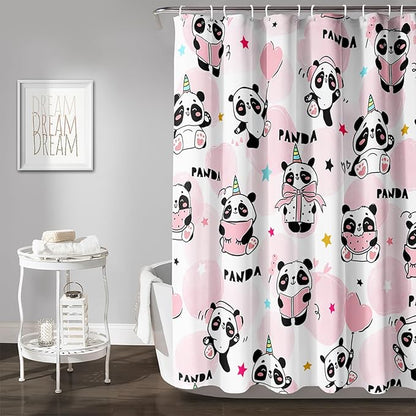 AILONEN Panda Shower Curtain for Bathroom, Cute Kawaii Panda Kids Bathroom Curtain,Pink Cartoon Bath Curtain 72" W*72" H Polyester Waterproof Bathroom Curtain with 12 Hooks