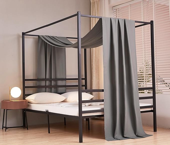 Akiky Linen Canopy Bed Curtains for Kid House Bed Montessori Canopy for Nursery Bed Canopy for Kids Child Toddler Adult Room Decoration(Full/Queen,Dark Gray)